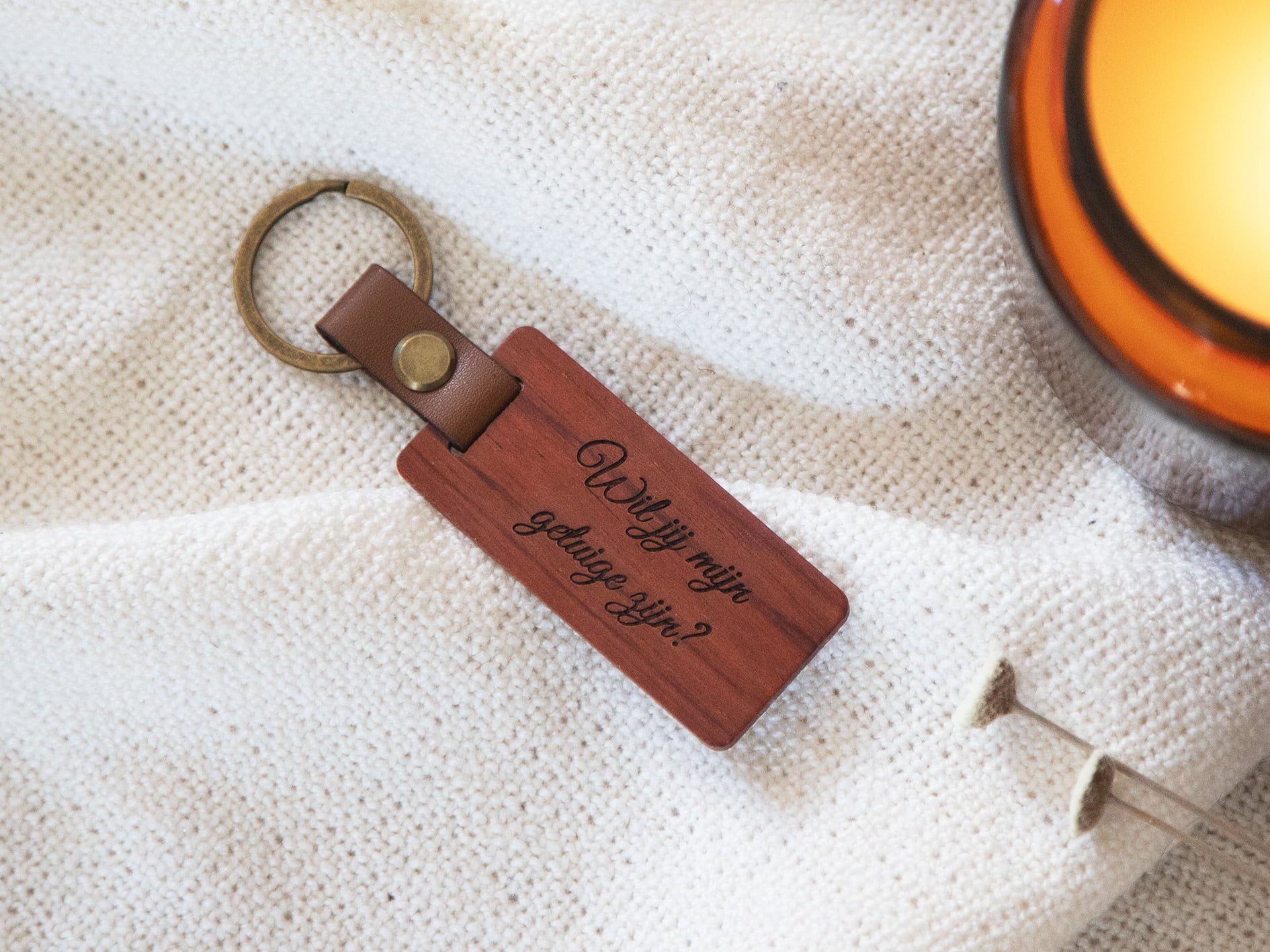 Houten sleutelhanger met gravure